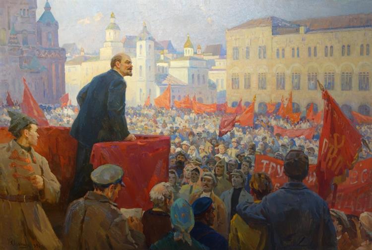 pictură cu discursul lui lenin în piața roșie